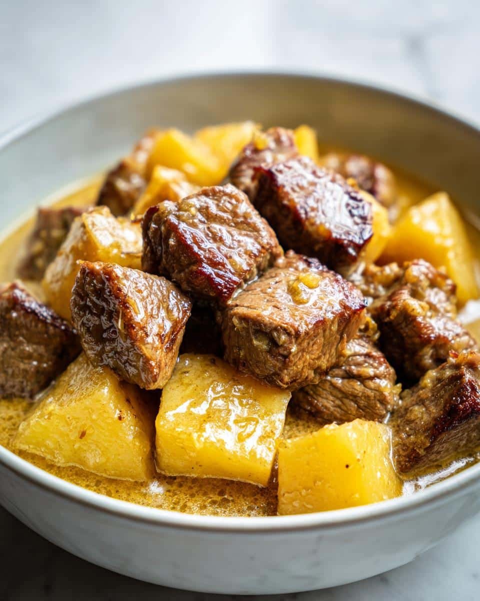 slow cooker garlic butter beef with potatoes - detail 1