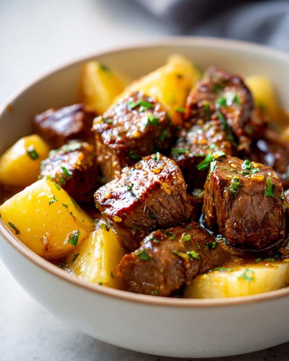 slow cooker garlic butter beef with potatoes - detail 2