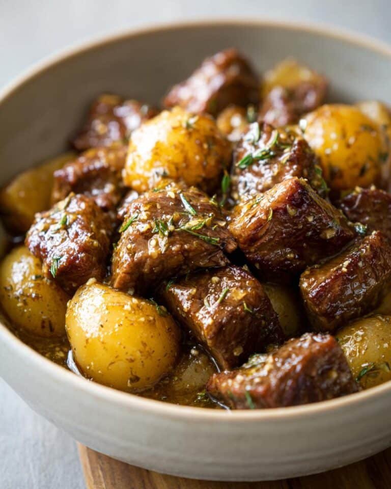 slow cooker garlic butter beef with potatoes